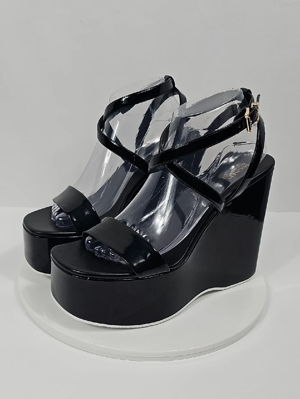 NIB Michael Michael Kors Paolo Faux Patent Leather Platform Wedge Heel Black 10